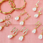 personalized gold bamboo earrings baroque pearl dangle post back