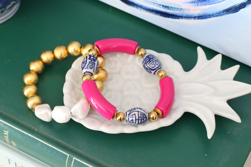 Margot Bracelet: Gold Bead Pearl Stretch Bracelet