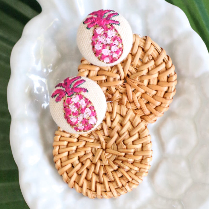 Hand painted Pineapple & Rattan Hoops