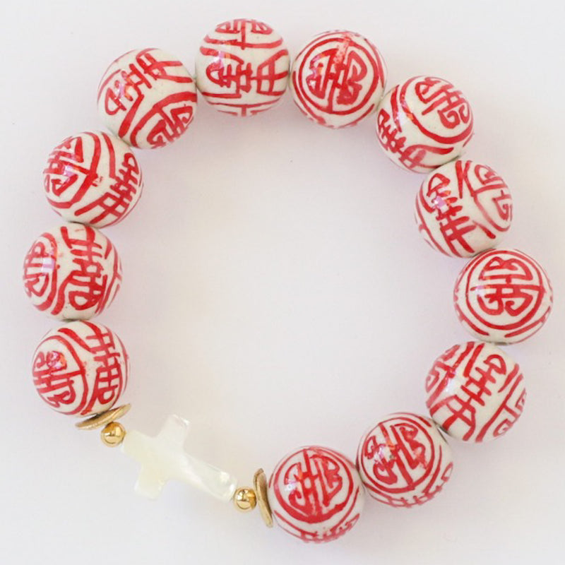 Pink Mother of Pearl Cross Bracelet