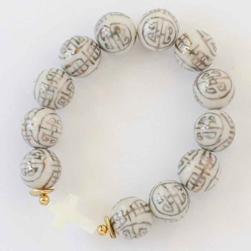Pink Mother of Pearl Cross Bracelet