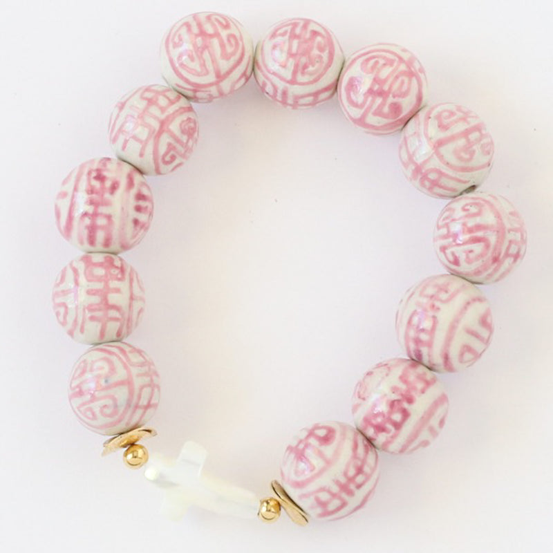Pink Mother of Pearl Cross Bracelet