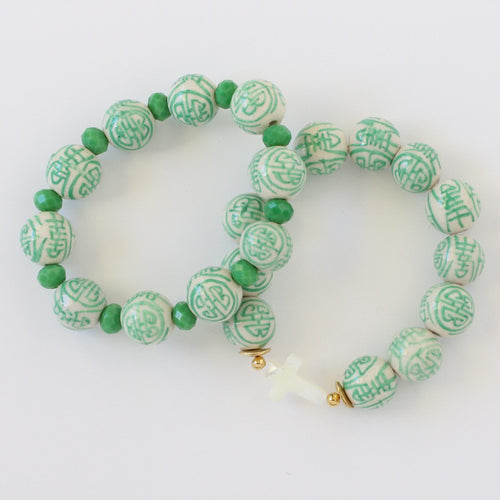 Mint Green Mother of Pearl Cross Bracelet