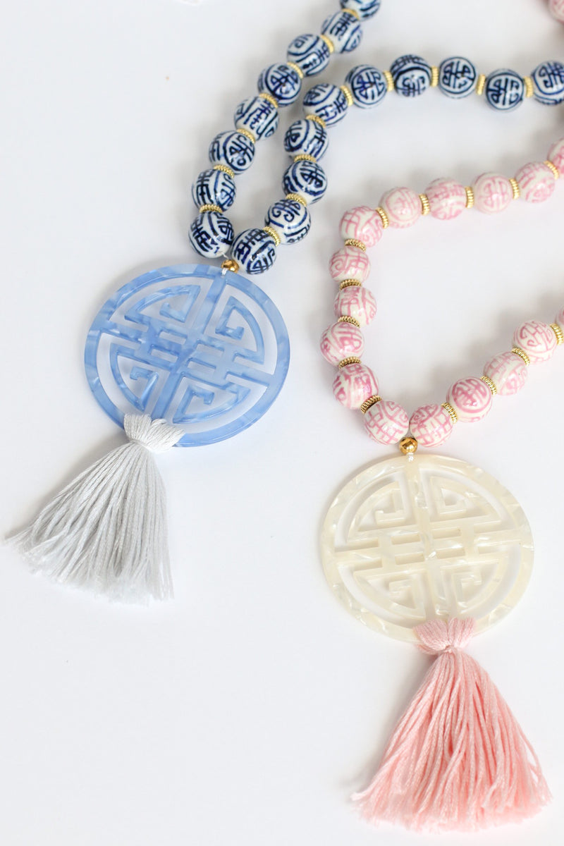 Blue Chinoiserie Prosperity Necklace