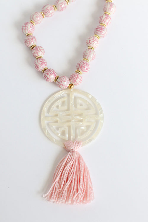 Pink Chinoiserie Prosperity Necklace