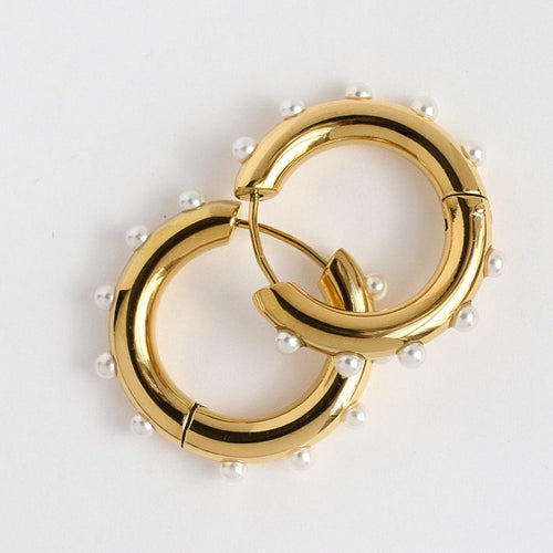 Gold & Pearl Studded Huggies