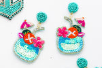 Bright Pink Tropical Cocktail Earrings