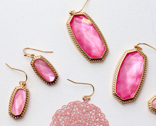 Fuschia Hexagon Dangle Earrings