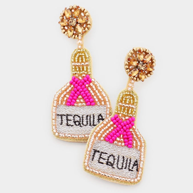 Pink Beaded Tequila Earrings