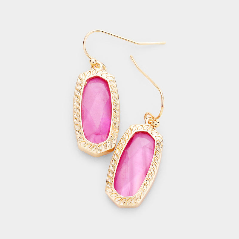 Petite Fuschia Hexagon Dangle Earrings
