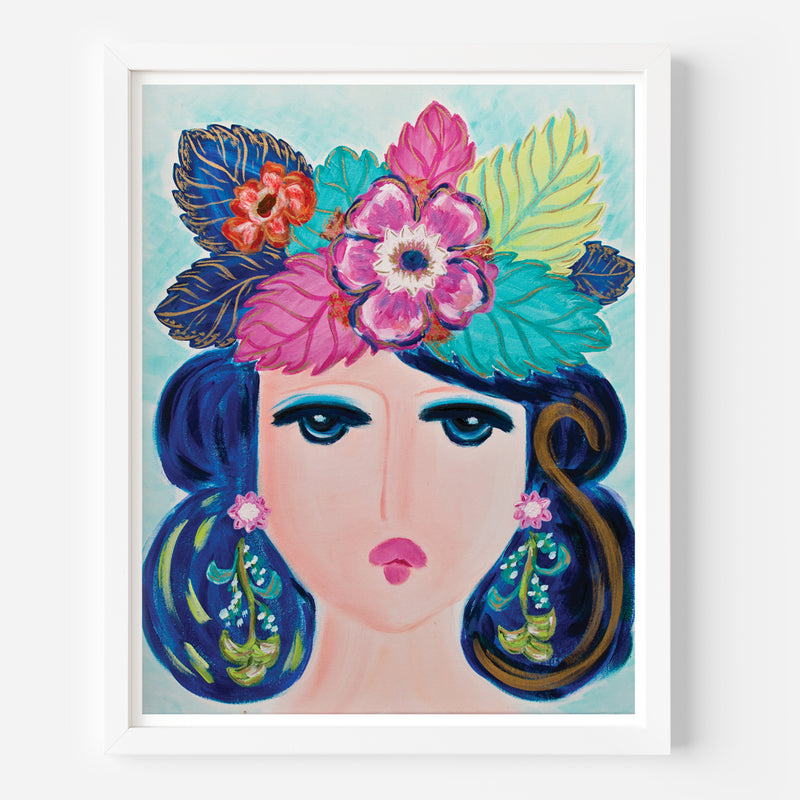 Grand Millenial Chinoiserie Tobacco Leaf Floral Crown Lady Print