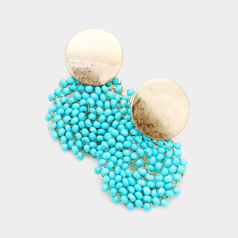 Pink Beaded Disk Earrings
